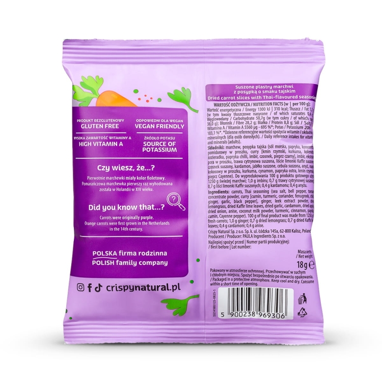 Marchew o smaku tajskim - tył paczki